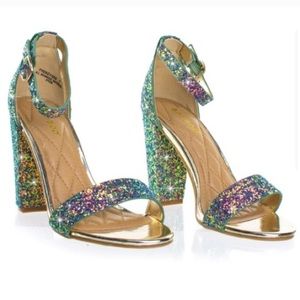 Bamboo sequin turquoise high heels
